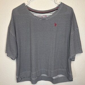 U.S. Polo Assn. Navy & White Striped Short Sleeve Tee with Pink Logo